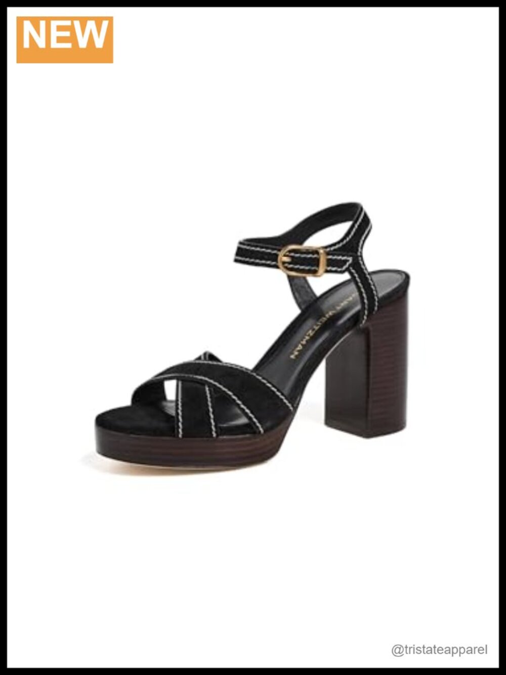 Platform Heels 85mm Contrast Stitching Stacked Heel Open Toe Buckle